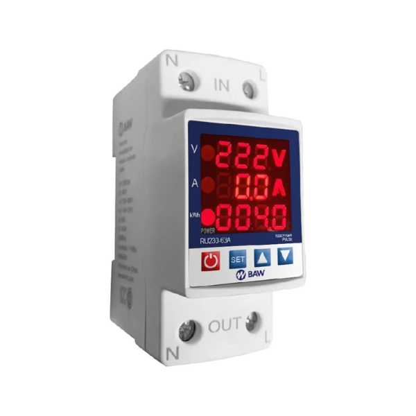 Multimedidor y protector de tensión(V), corriente(A) y energía (kWh) - BAW