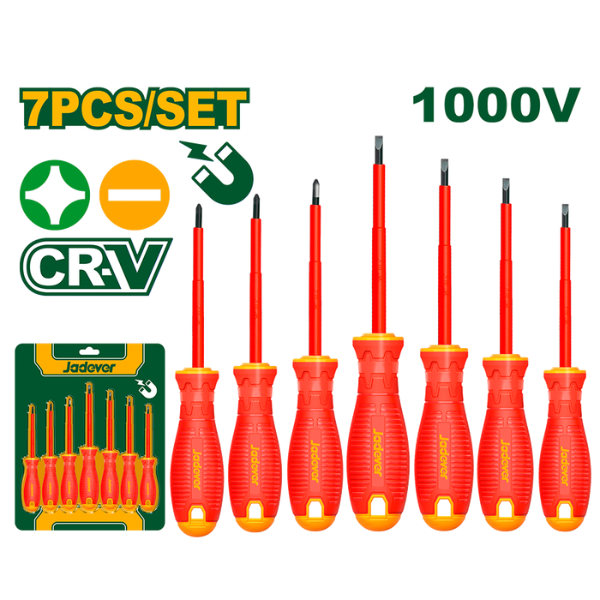 Kit Destornilladores Aislados 7 Piezas - 4 Planos + 3 Philips. - JADEVER